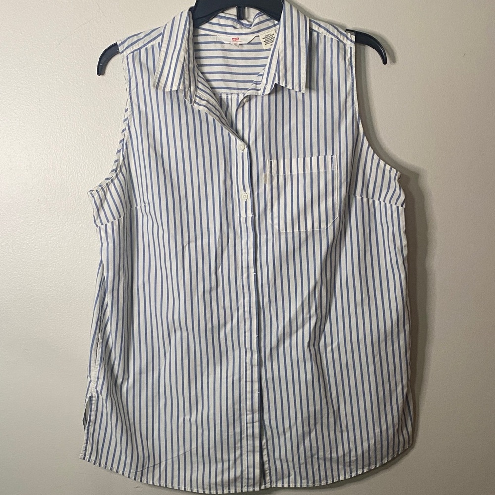 Levi's Blue and White Striped Button Down Shirt